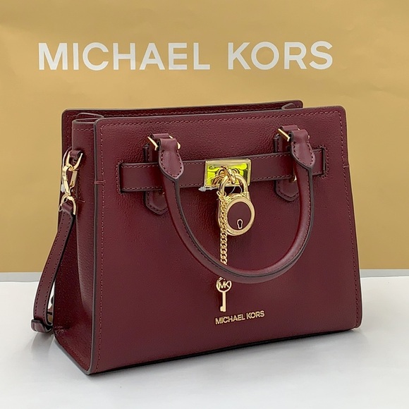 Michael Kors Hamilton Small Satchel Shoulder Crossbody Bag Dark Cherry color - Picture 2 of 15